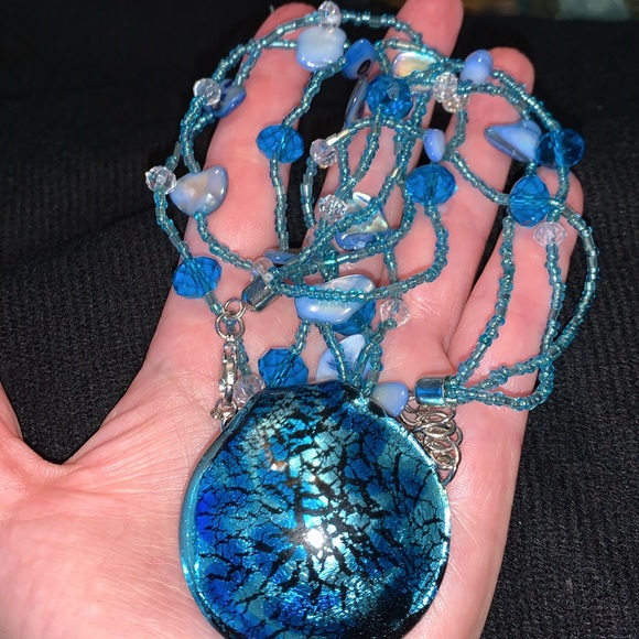 Vintage Seed beads , crystals,abalone shells pendent necklace - Picture 6 of 6